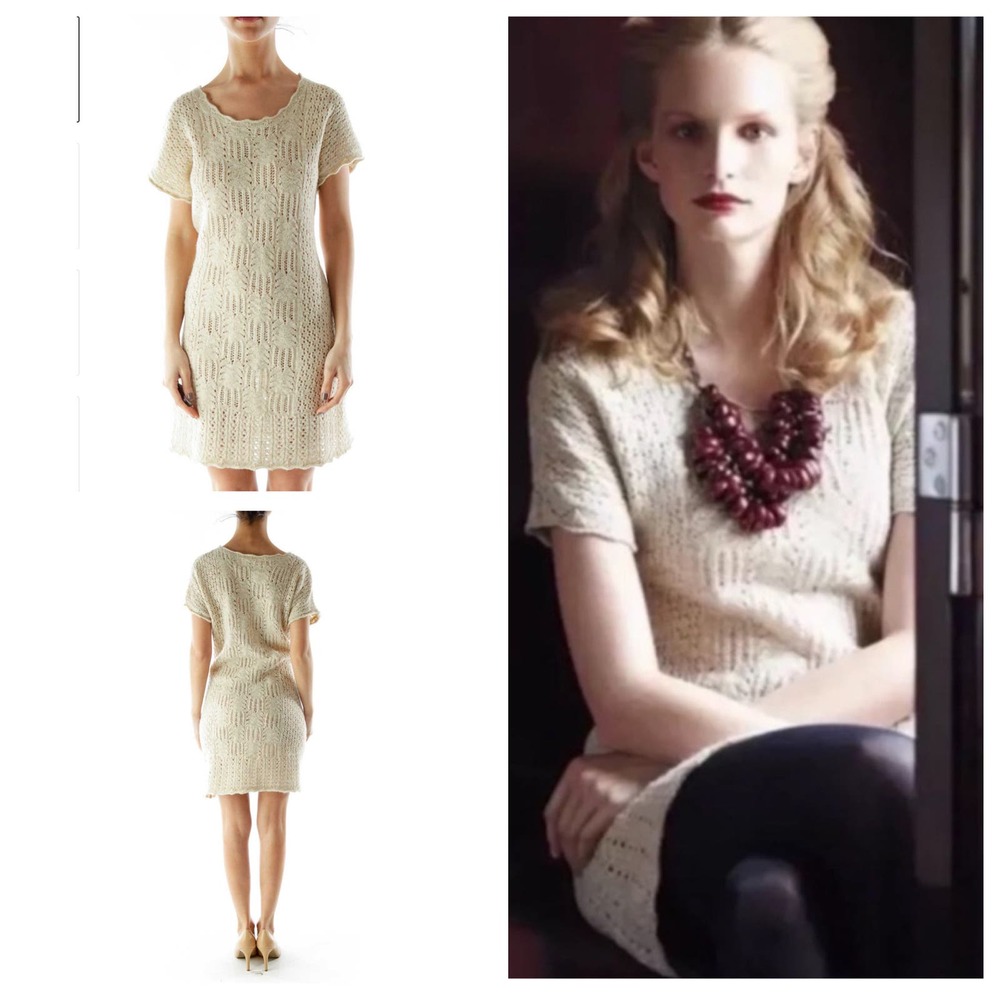 Anthropologie Crocheted Day Dress Size XS Sparrow Wool Linen Blend Oatmeal